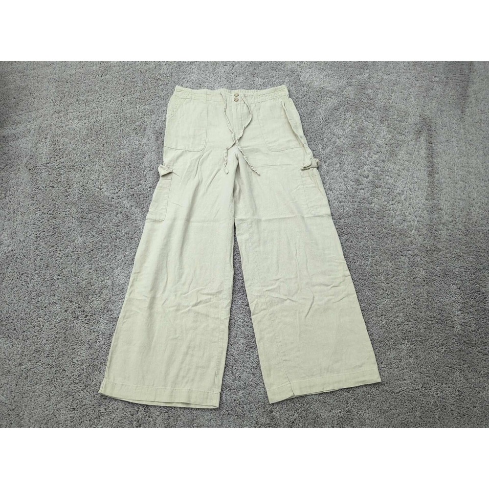 Marc New York Pants Womens Medium Cargo Pockets Wide Leg 55% Linen Casual‎